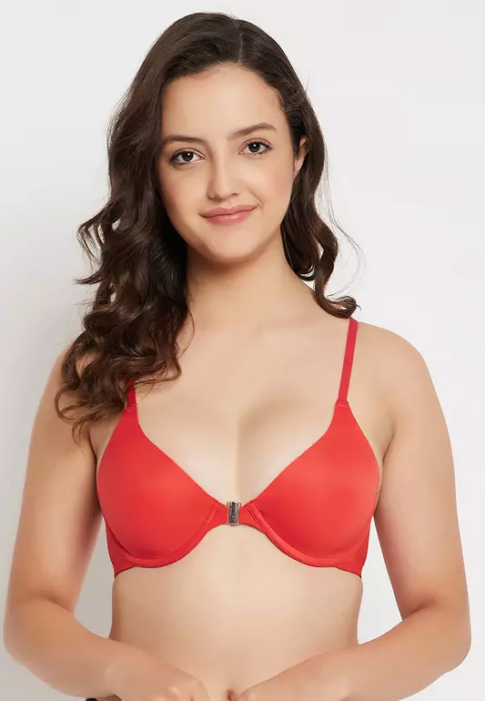 Clovia Level 1 Push-Up Padded Underwired Demi Cup Front Open Plunge Bra in Red