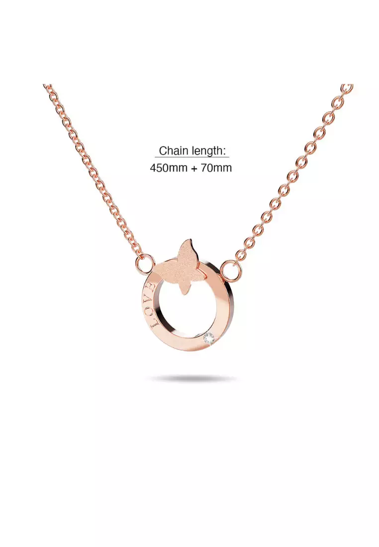 Butterfly in Love Necklace in Rose Gold Plated Titanium with Genuine 0.005ct Diamond