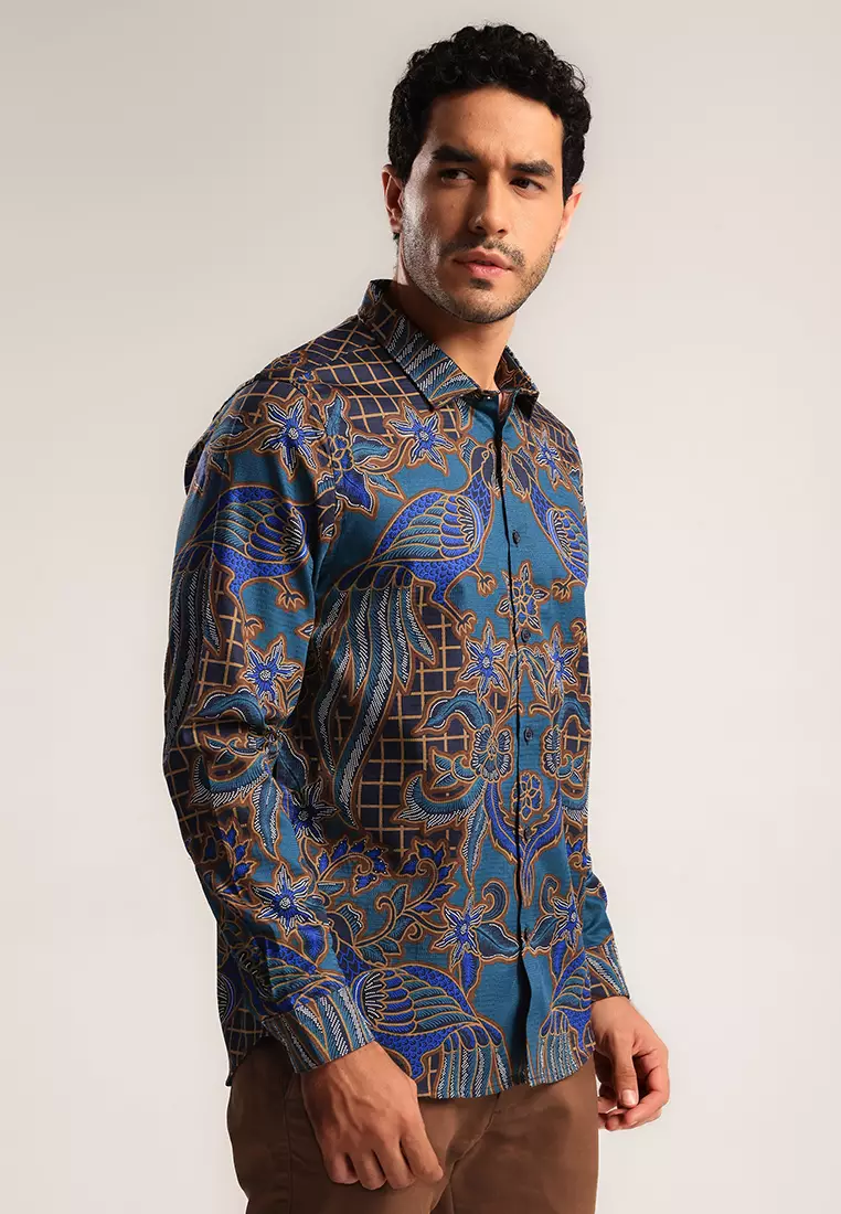 MOC - Kemeja Batik Pria Lengan Panjang Bramantha - Navy