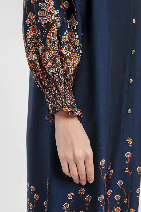 MINIMAL - Alisha - Gamis Motif Etnik - Navy Warna Navy