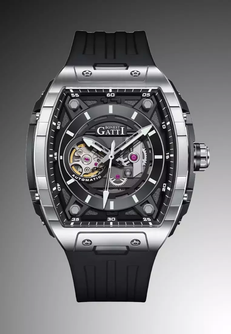 Automatic Unisex Stainless Steel Watch, Rubber Strap