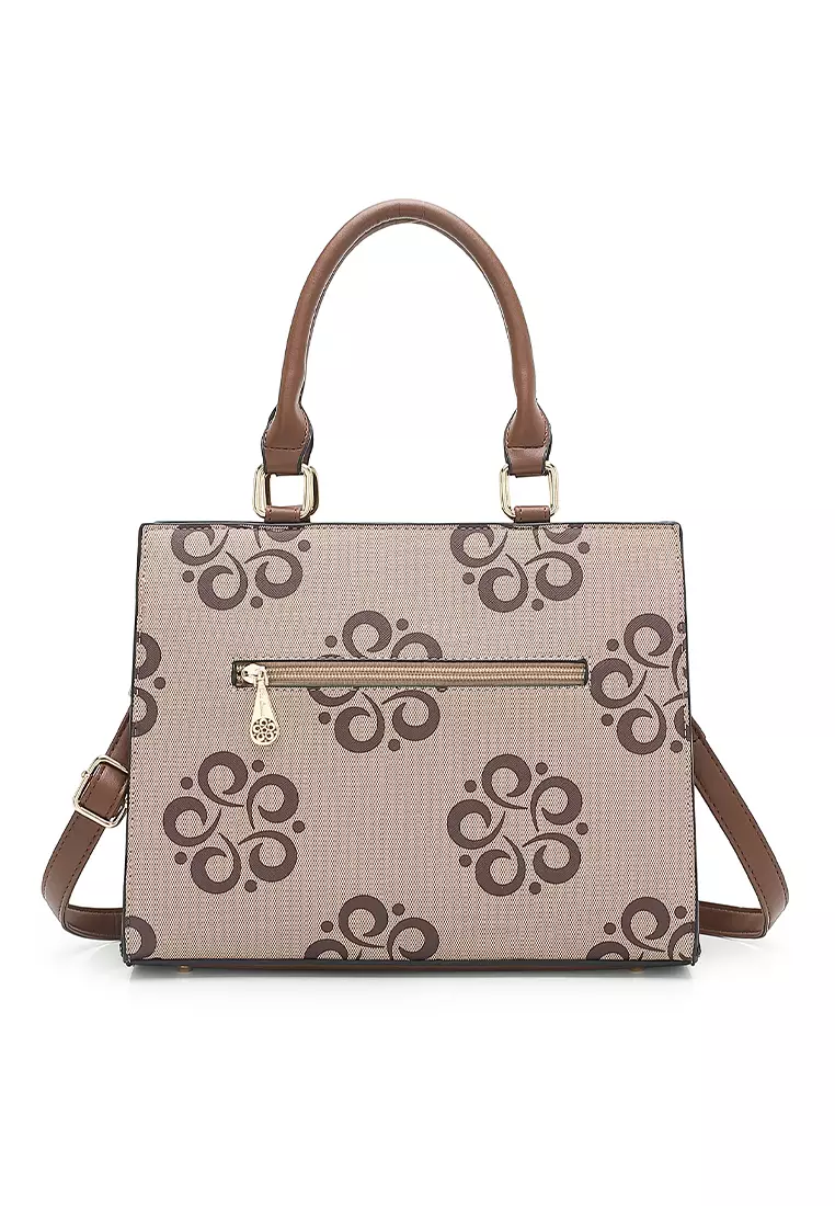 Women's Monogram Top Handle Bag / Sling Bag / Crossbody Bag - Beige