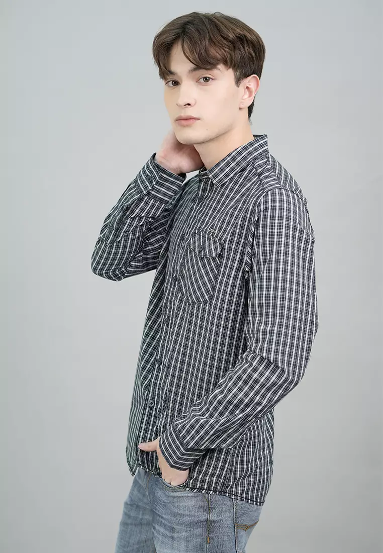 LGS - Kemeja Casual Katun Pria - Lengan Panjang - Motif Kotak-Kotak - Warna Hitam - Slim Fit - Full Kancing - JSH.390.S1178F.951.C-L/S