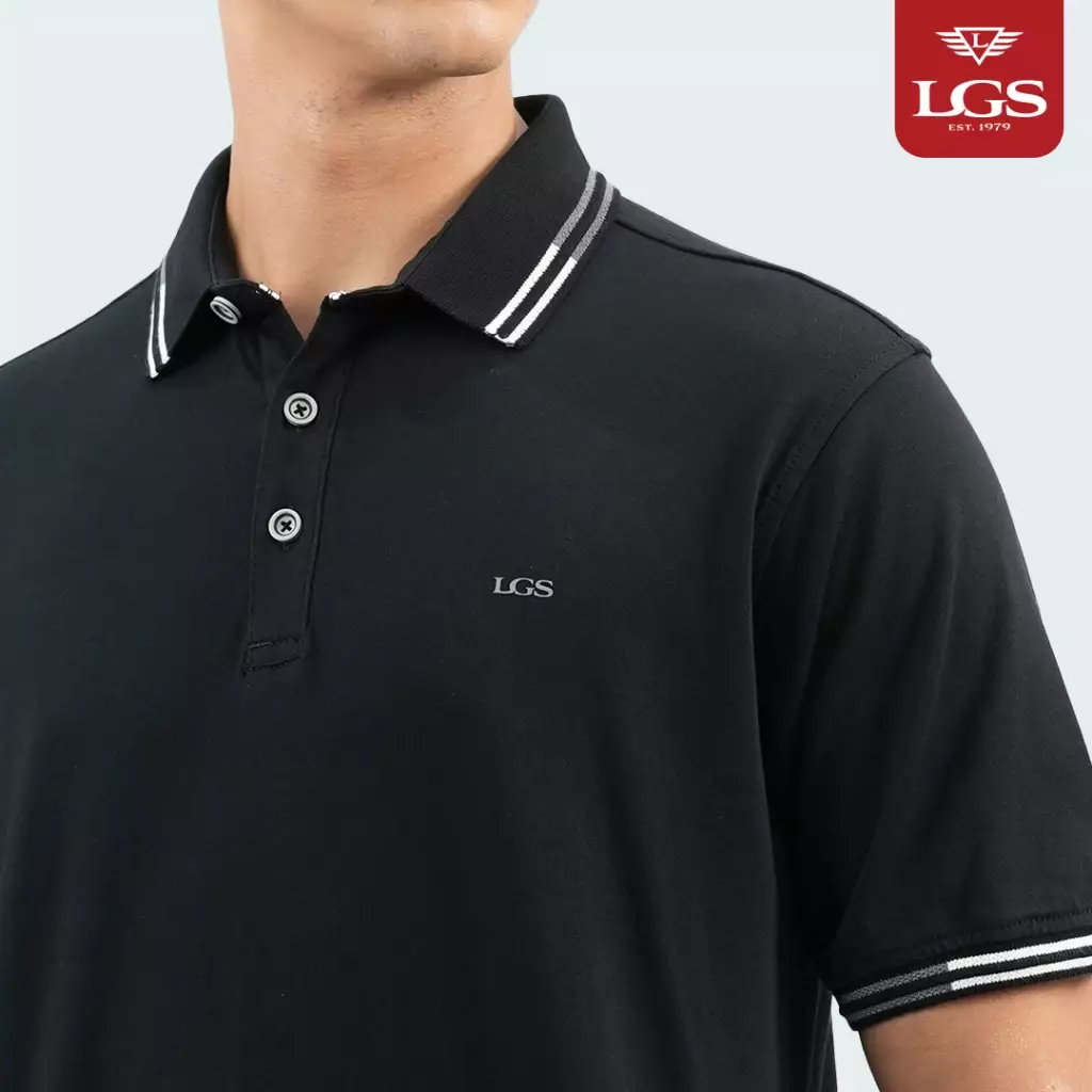 LGS - Kaos Polo Pria - Lengan Pendek - Hitam - Kerah Stipe - Katun - Slim Fit - JWS.325.S3642F.33.C