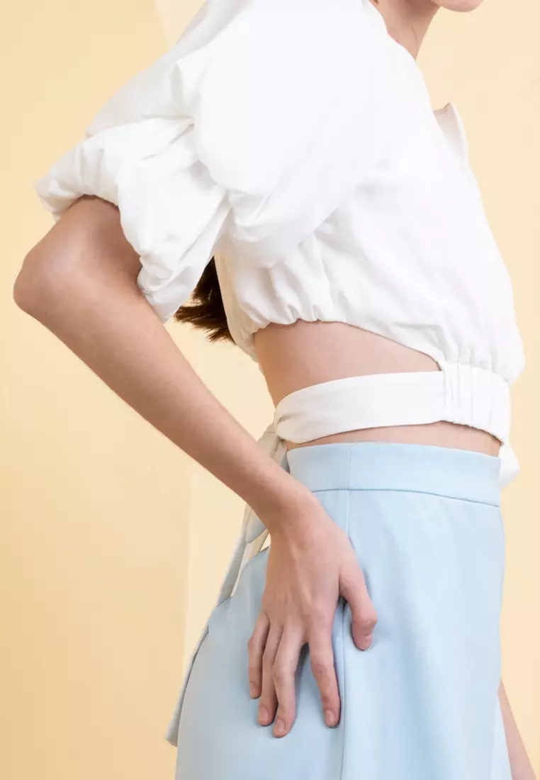 White Short Puff Sleeve Crop Top