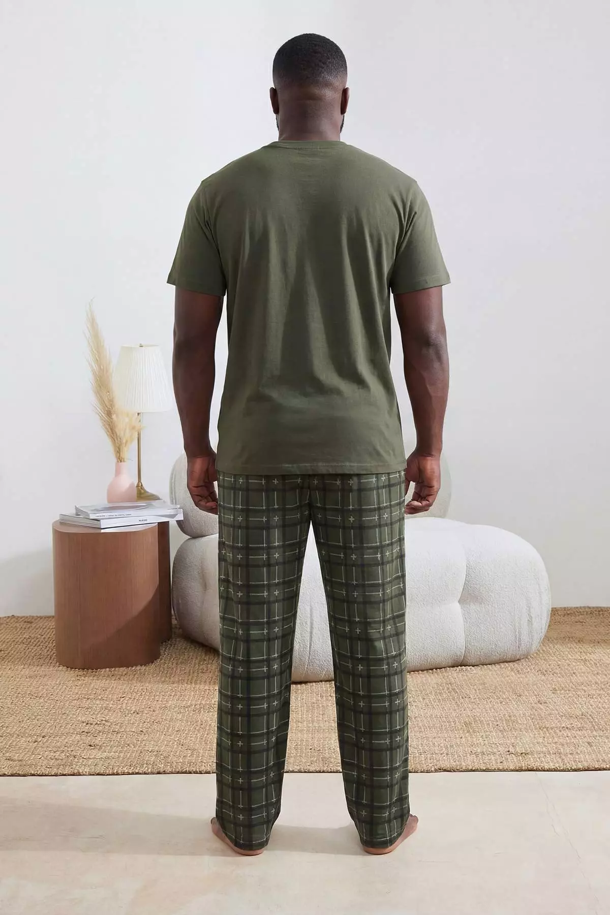 Green Big Size Regular/Normal Fit Printed Bottom Plaid Pattern Pajamas Set Tmnss26Ai00011