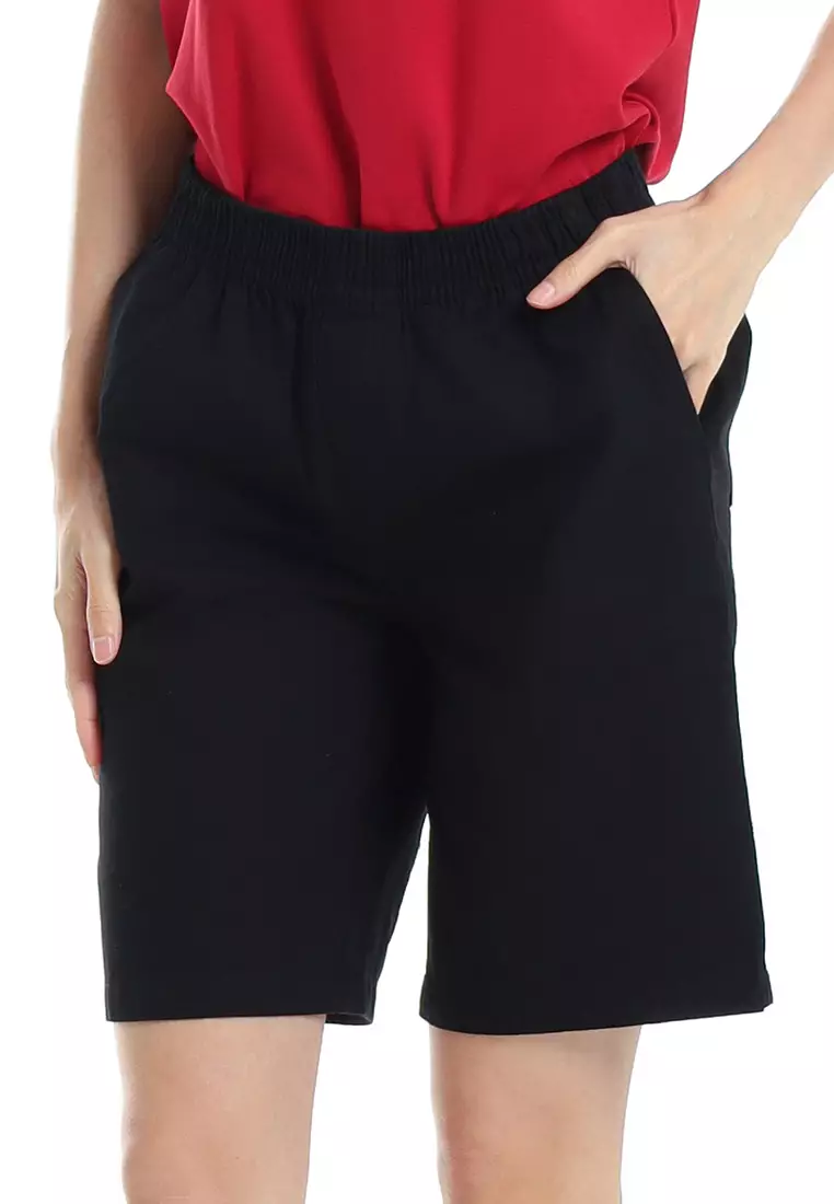 Ladies Elastic Waist Bermuda Shorts - 865116-01Black