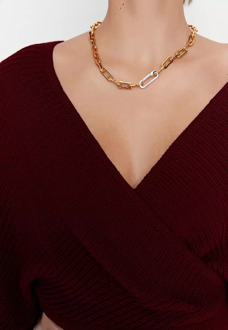 Burgundy Double Breasted Knitwear Sweater