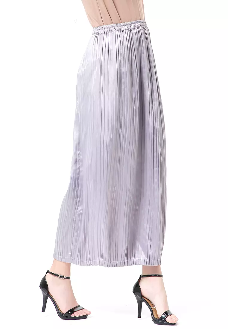 Angely Rok Plisket Rubbery Waist Fashion Wanita Simple - Silver