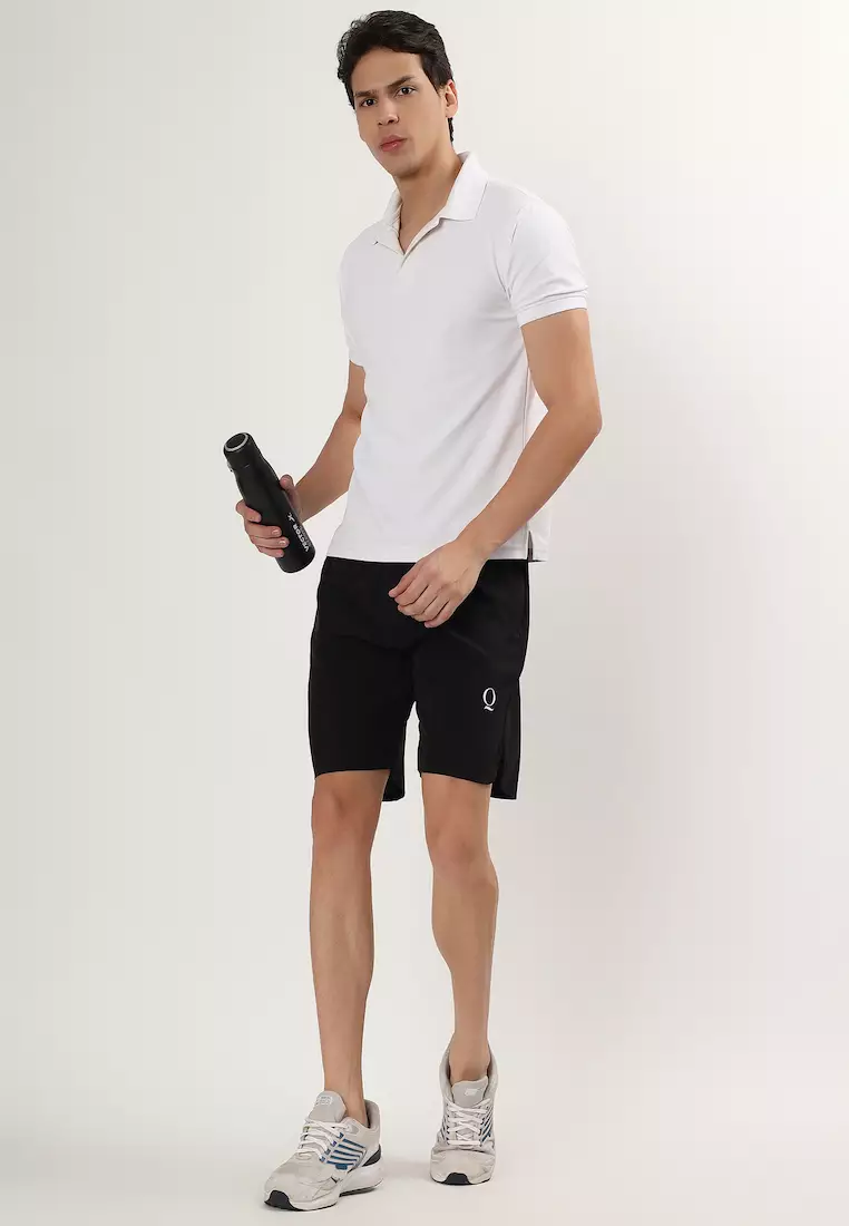 男士侧开叉黑色透气短裤，运动服，训练，跑步，健身