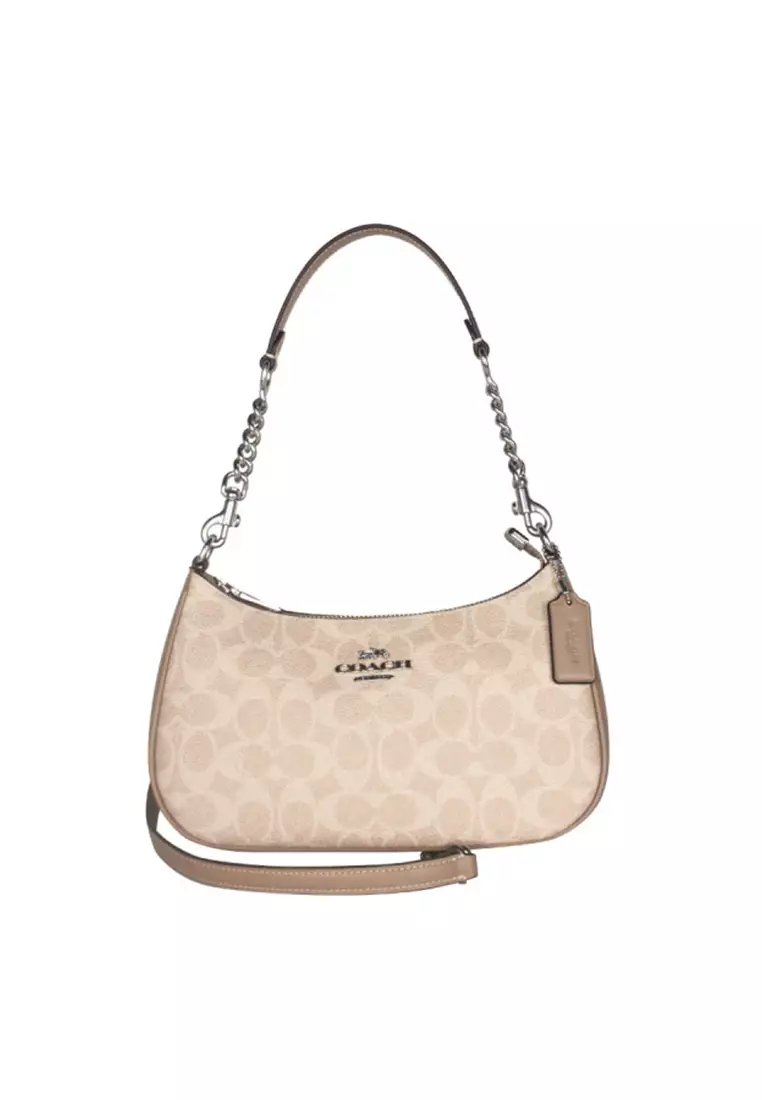バッグ coach grunge shoulder bag beige silver Buy COACH Teri Shoulder Bag In Signature Canvas Sand Taupe CV933