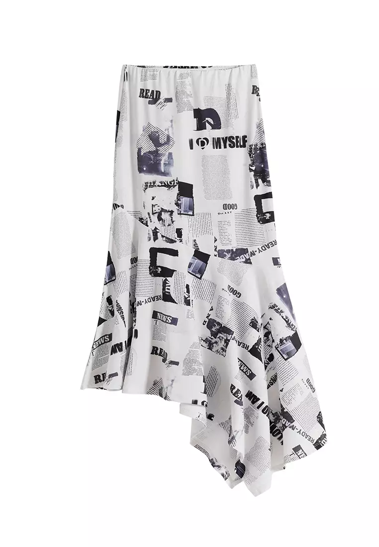 Newspaper asymmetrical skirt