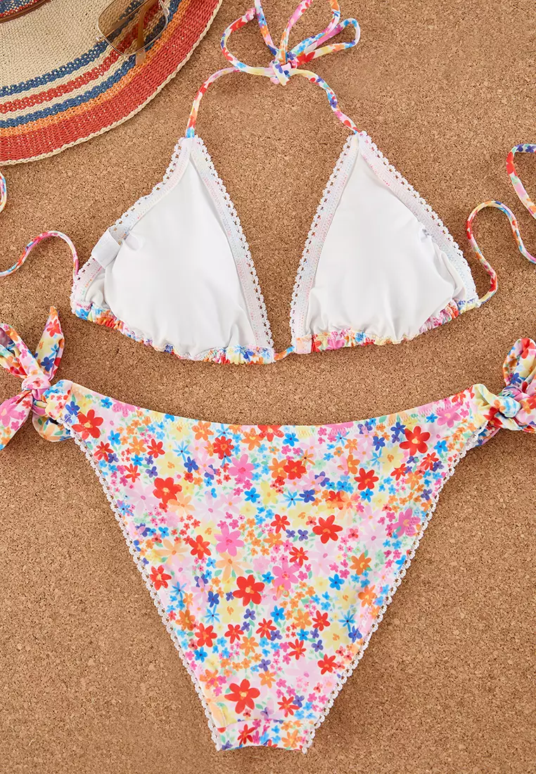 Floral Triangle Low Waist Bikini Set