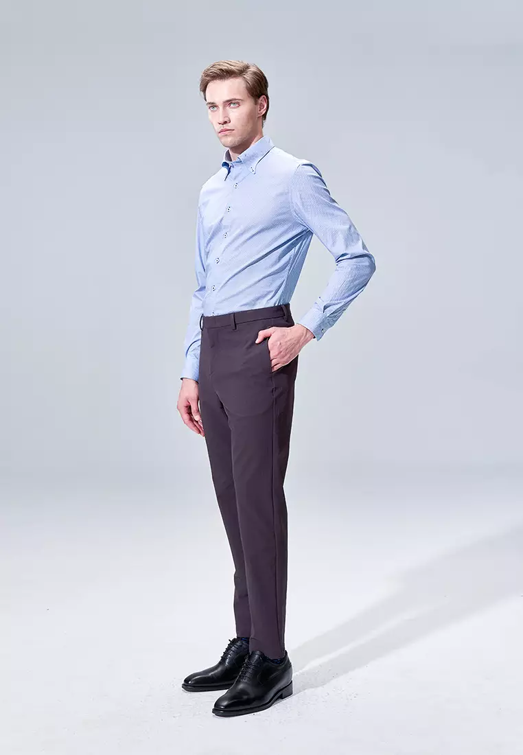 Deep Blue Grid Pattern Slim Fit Shirt