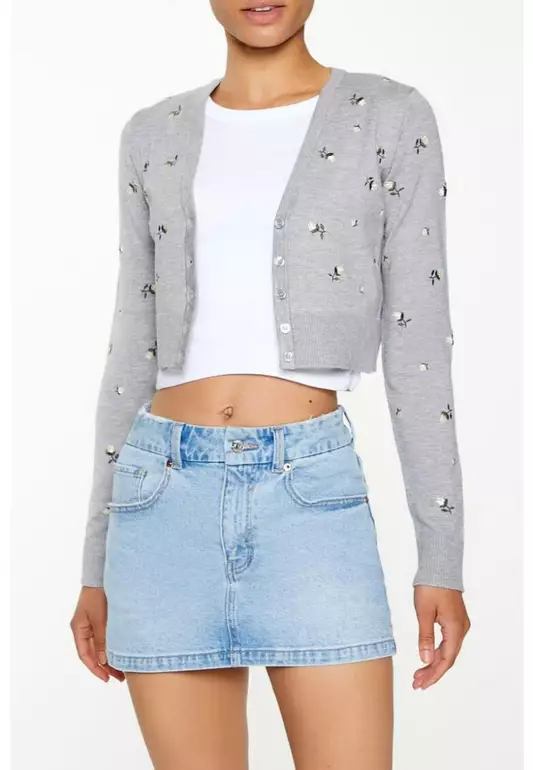 Embroidered Floral Cardigan Sweater