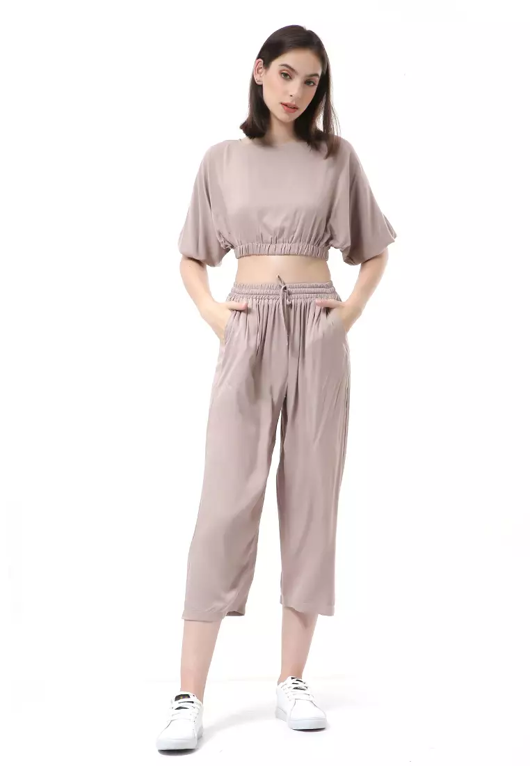 Nayra One Set Setelan Wanita Atasan Crop Lengan 3/4 Celana Kulot Material Rayon ORIGINAL - Milo