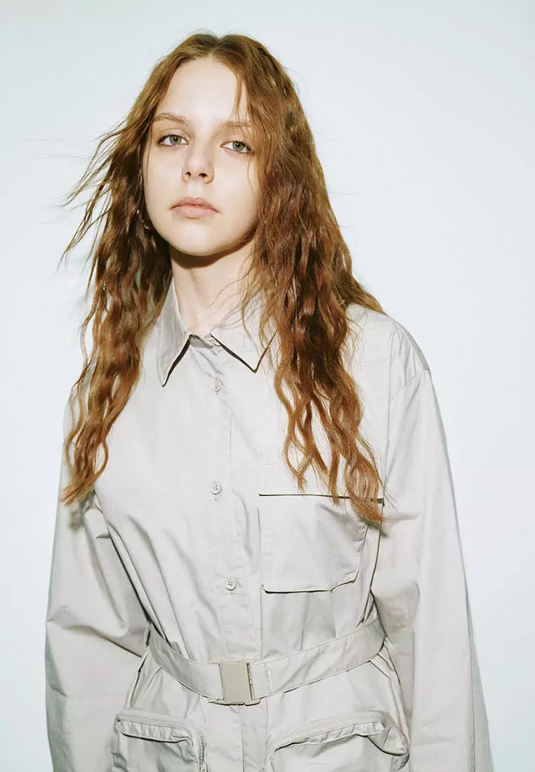 女装时尚休闲工装风立体口袋宽松连衣裙