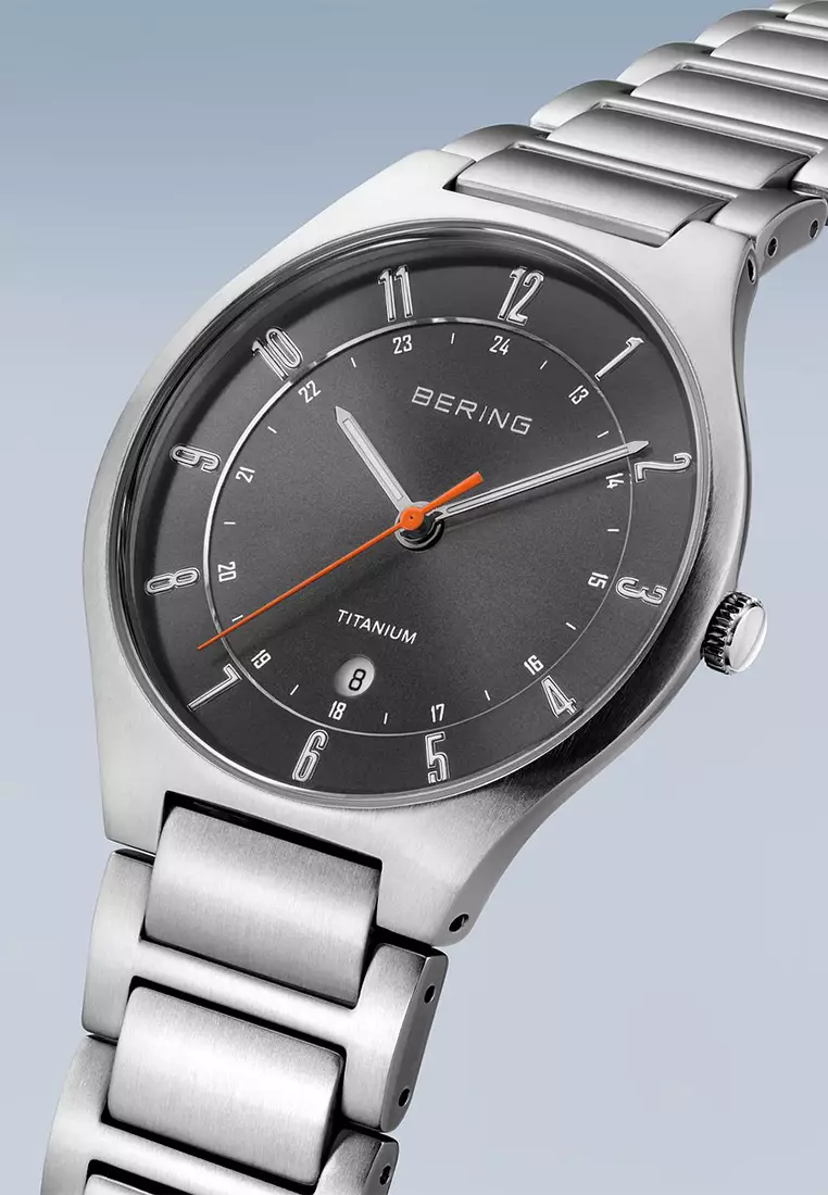 Men's Silver Titanium Strap with Titanium Links and Grey Dial Quartz Watch - 11739-772