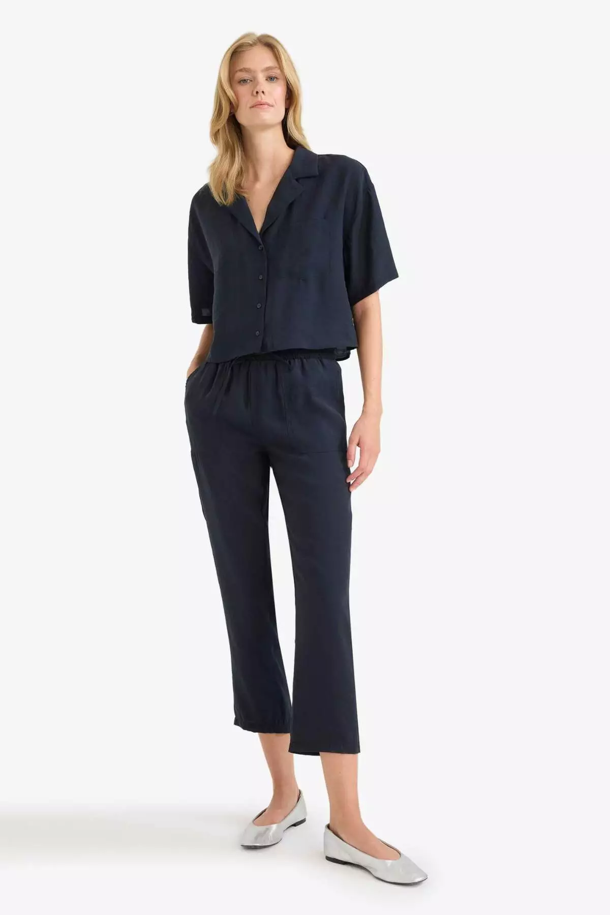 Loose Fit Jacket Lapel Modal Short Sleeve Shirt F0399Ax25Sp