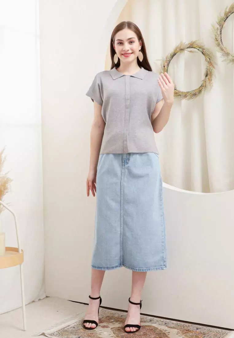 Briela Knit Blouse in Grey