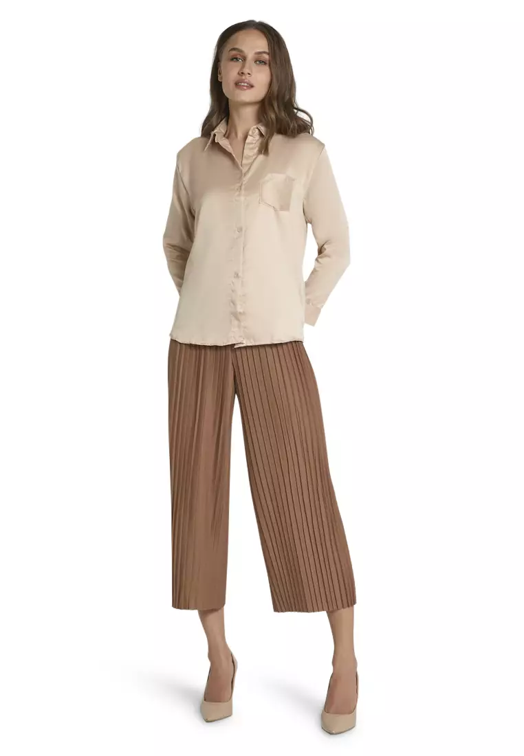 Uchenna Kemeja Lengan Panjang Shirt Plain Atasan Wanita Baju Kerja Regular Fit - Mocca