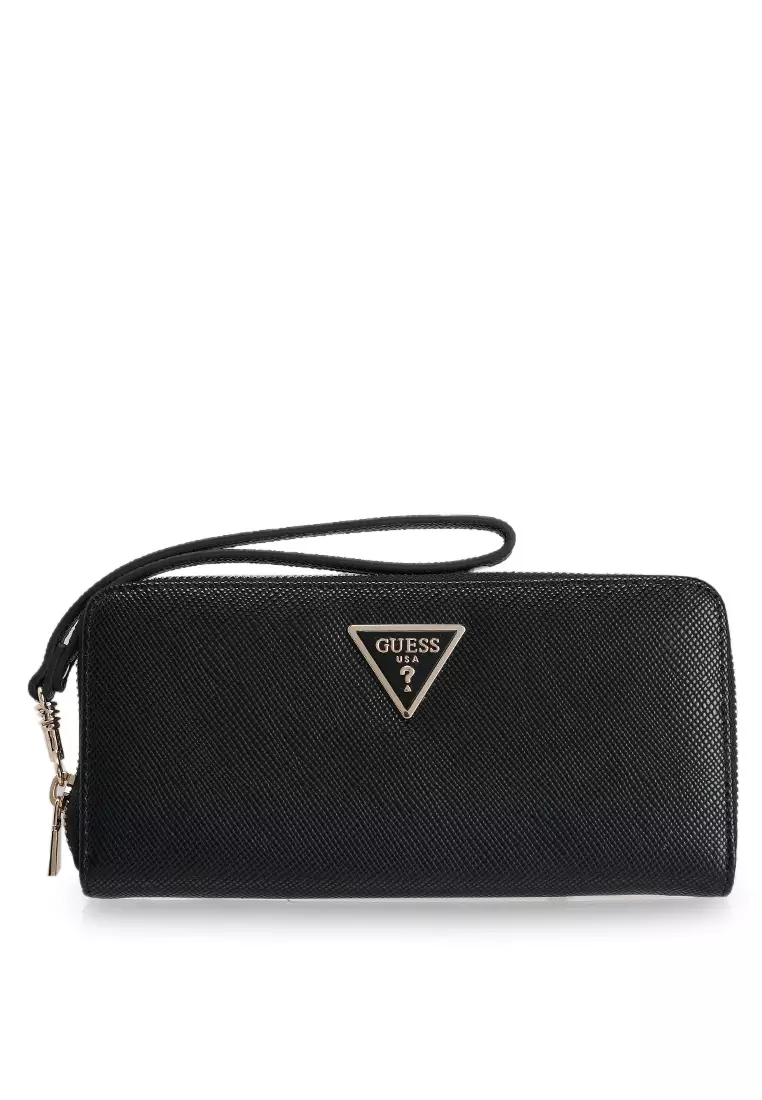GUESS Arlena Logo Zip Around Card Case – Schlanke Geldbörse Im Logo-Design, Weiß/hellbraun, Mit Reißverschluss