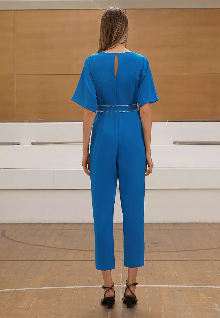 Waist Belt V Neck Jumpsuit