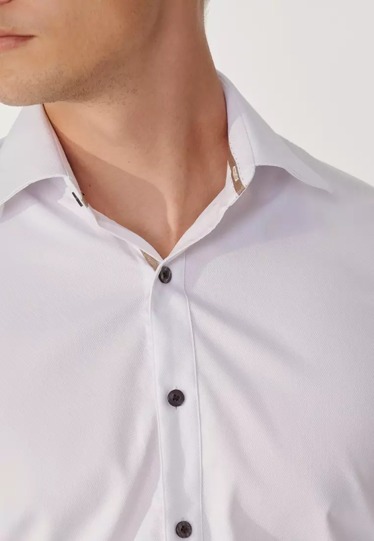 White Textured Slim Shirt