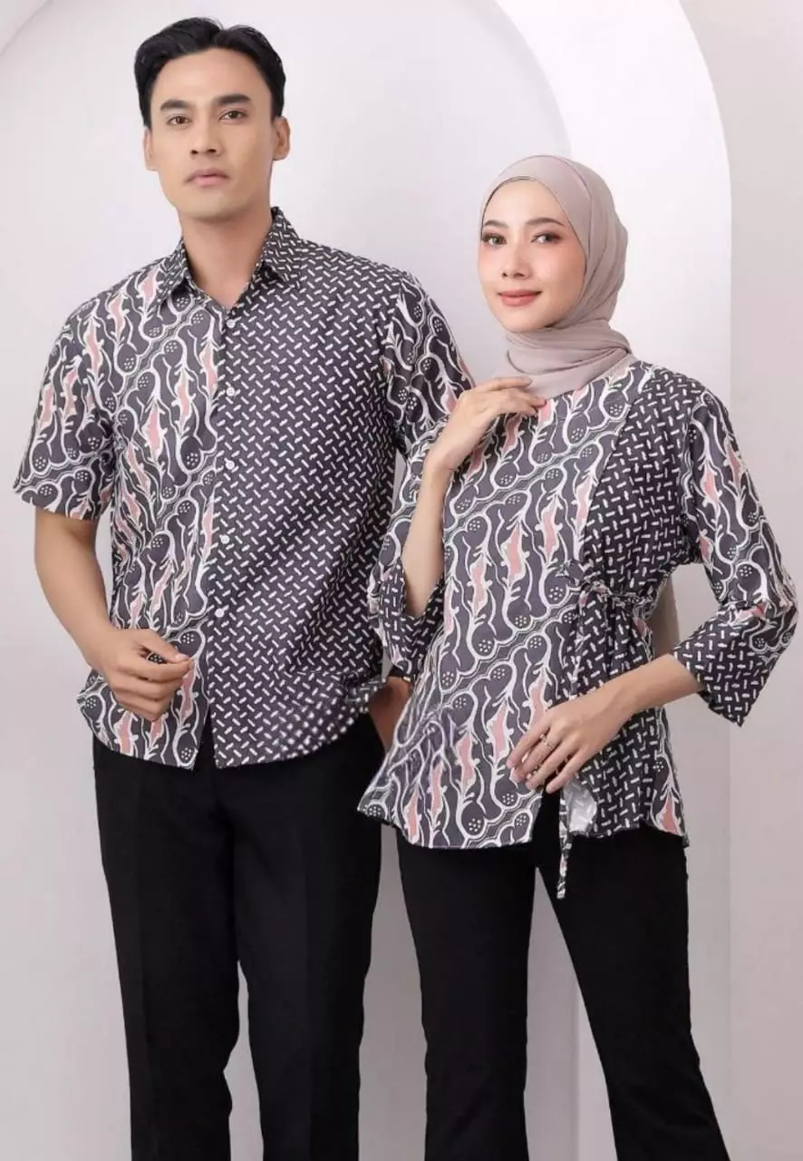 Kusuma Abu Kemeja Batik Pria Premium Elegant Lengan Pendek B.K
