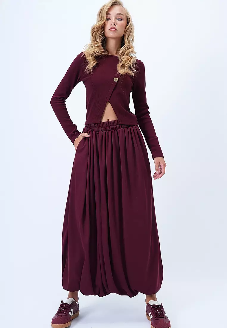 Pockets Detail Midi Bubble Skirt