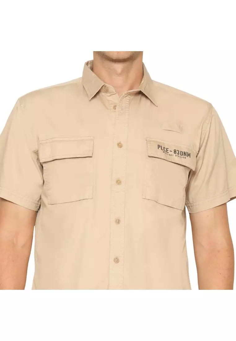 POLICE Kemeja Polos Cotton Twill Kantong Dua Mocca Regular Fit Pria