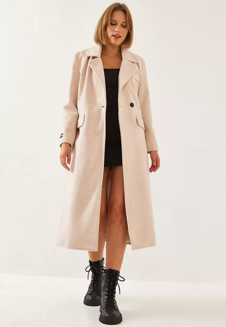 Women's Sleeve Badge Detail Long Cashmere Coat 2496 60261001