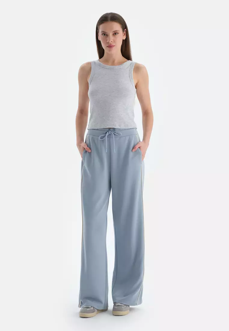 Light Blue Trousers, Regular, Wide Leg, Activewear for Women