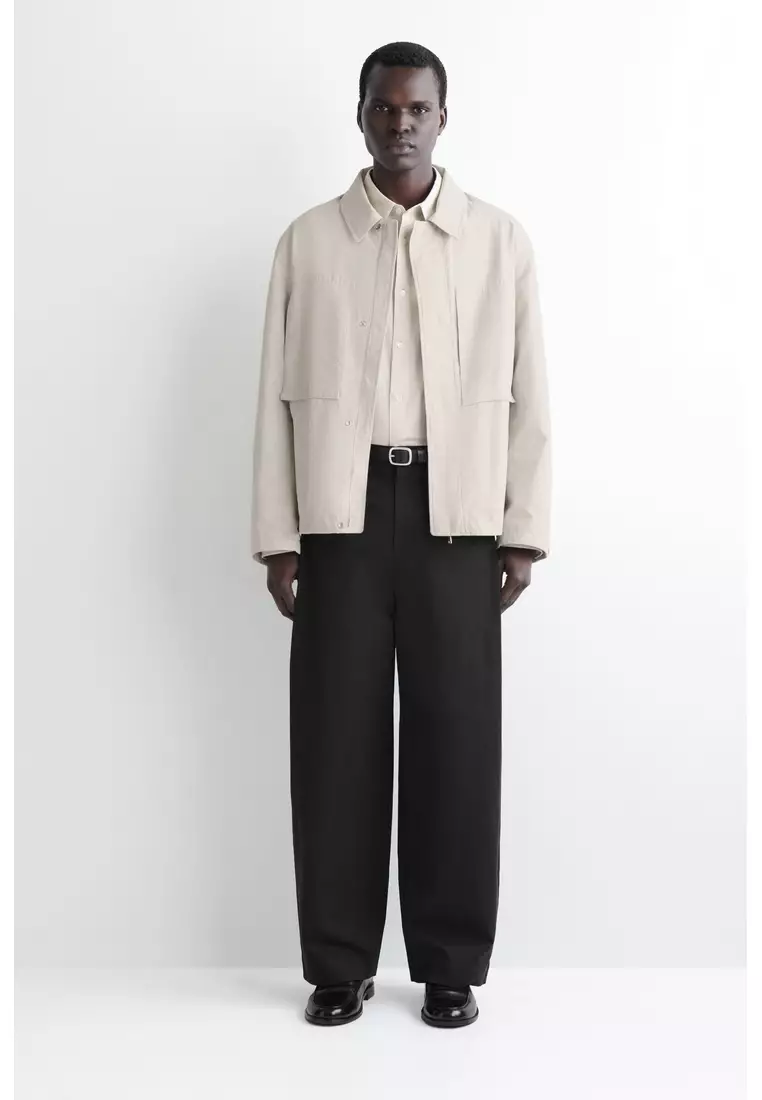 PLEATED COTTON RELAXED-FIT WIDE-LEG TROUSERS