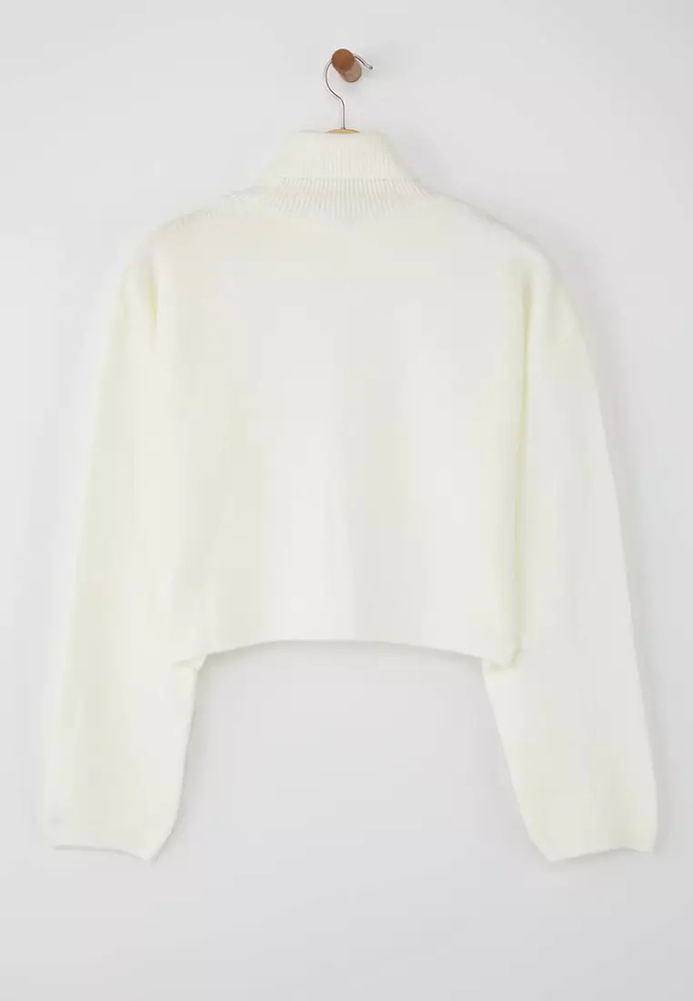 Wardrobe Essentials Ecru Wide Pattern Soft Texture Crop/Short Knit Sweater