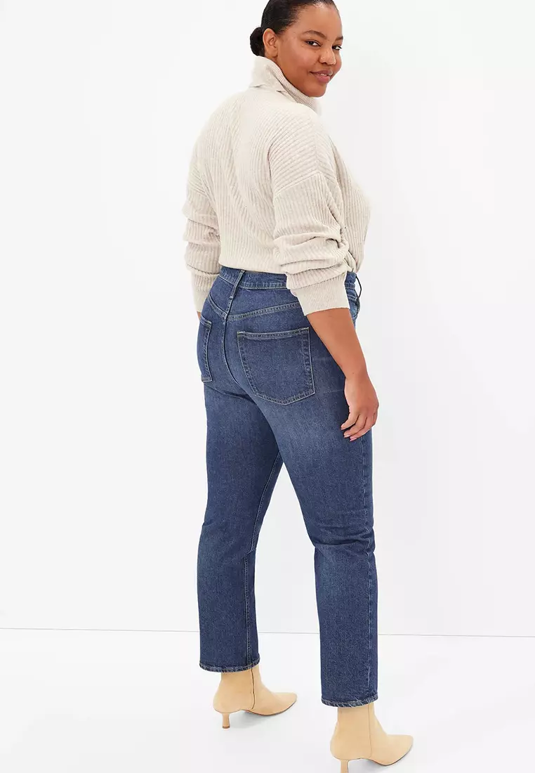 High Rise Straight Jeans with Washwell