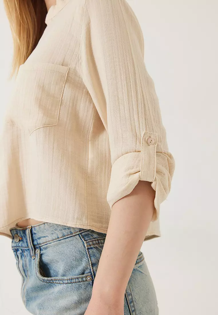 Women's Mandarin Collar Premium Muslin Shirt Blouse 1001 60271022