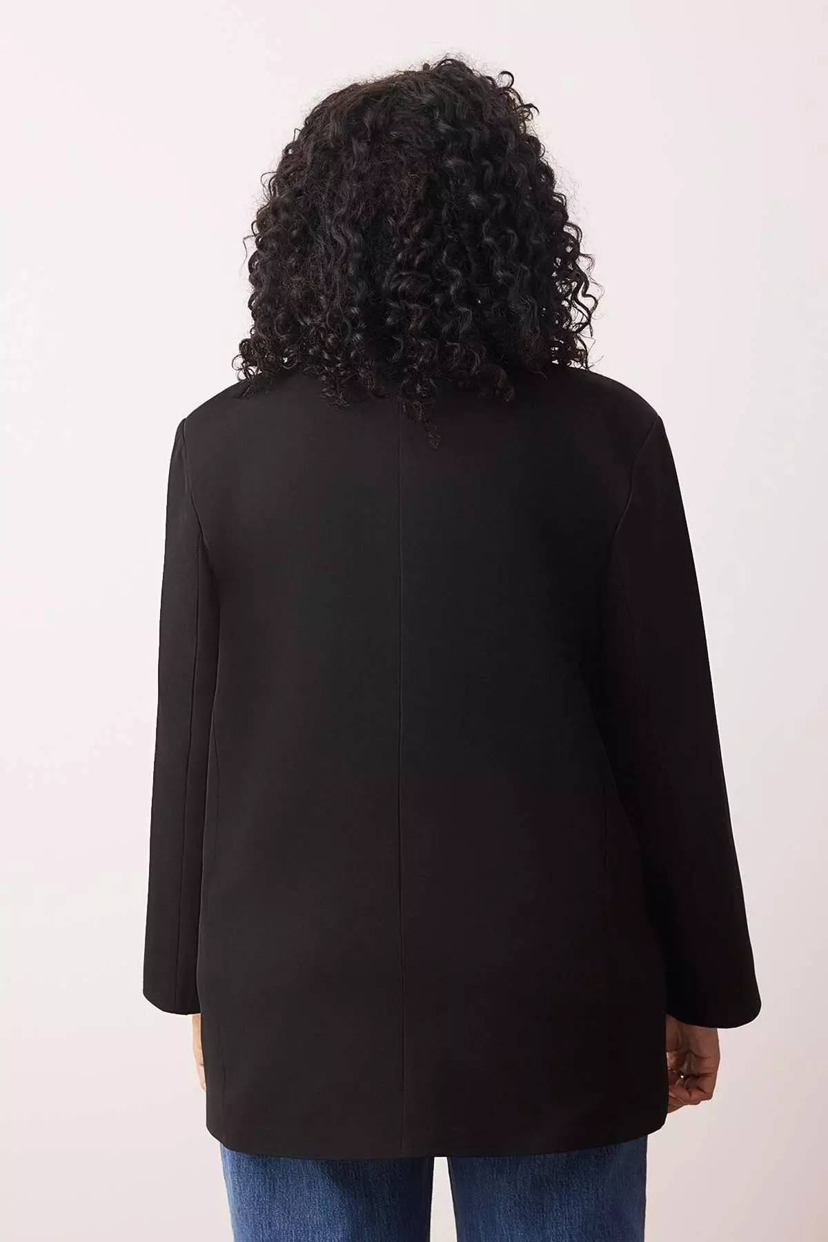Black Oversize Heart Button Woven Plus Size Blazer Jacket Tbbaw26Ag00008