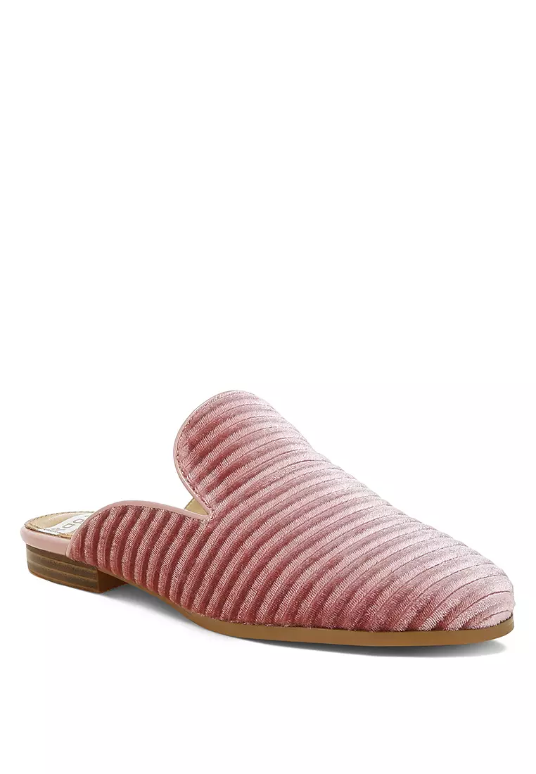 Velvet Textured Slip On Mules in Pink