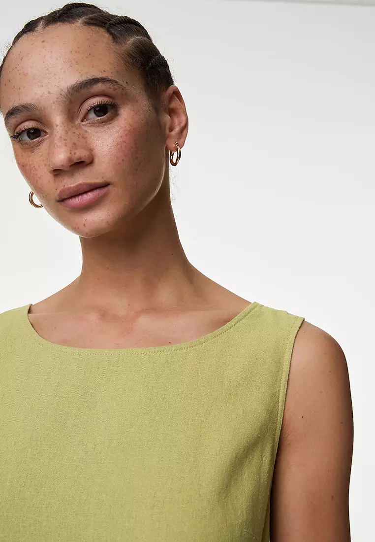 Linen Rich Knee Length Shift Dress