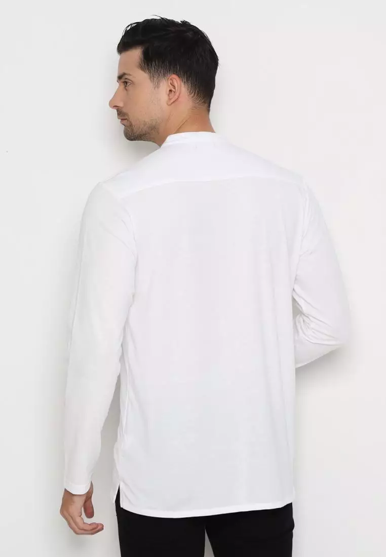 MATSUDA Kemeja Pria Polos Kerah Shanghai Lengan Panjang Katun Koshigaya