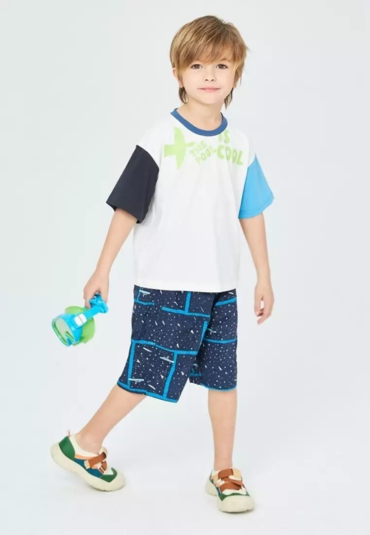 马拉丁男梭织中裤花藏青夏季裤