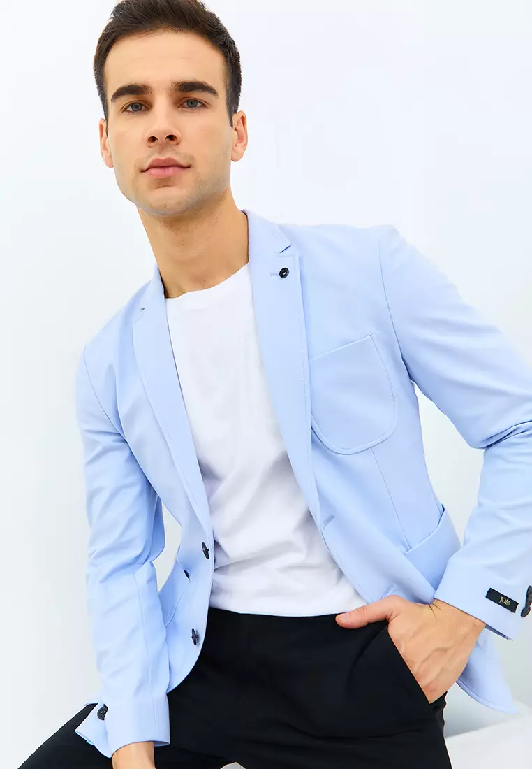 Jobb Edmond-T2 Blazer Pria Slim Fit Light Blue