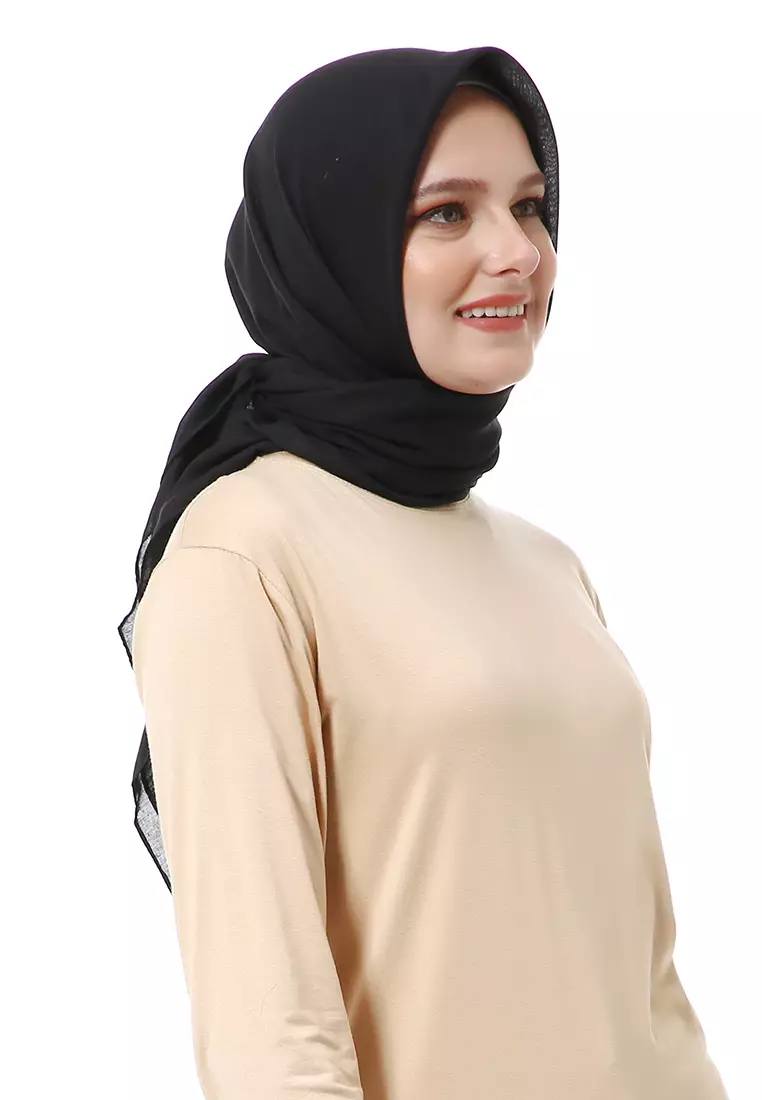 Vierra Jilbab Segiempat Paris Polos Premium Best Style - Hitam
