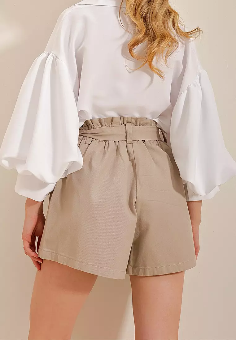 high waisted paperbag shorts