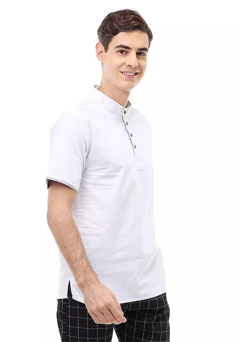Dwan Atasan Formal Pria Kemeja Koko Polos Short Sleeve Material Cotton ORIGINAL - White
