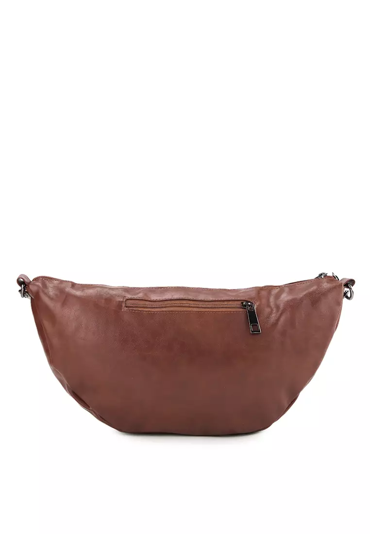 Distressed Leather Crescent Crossbody Bag