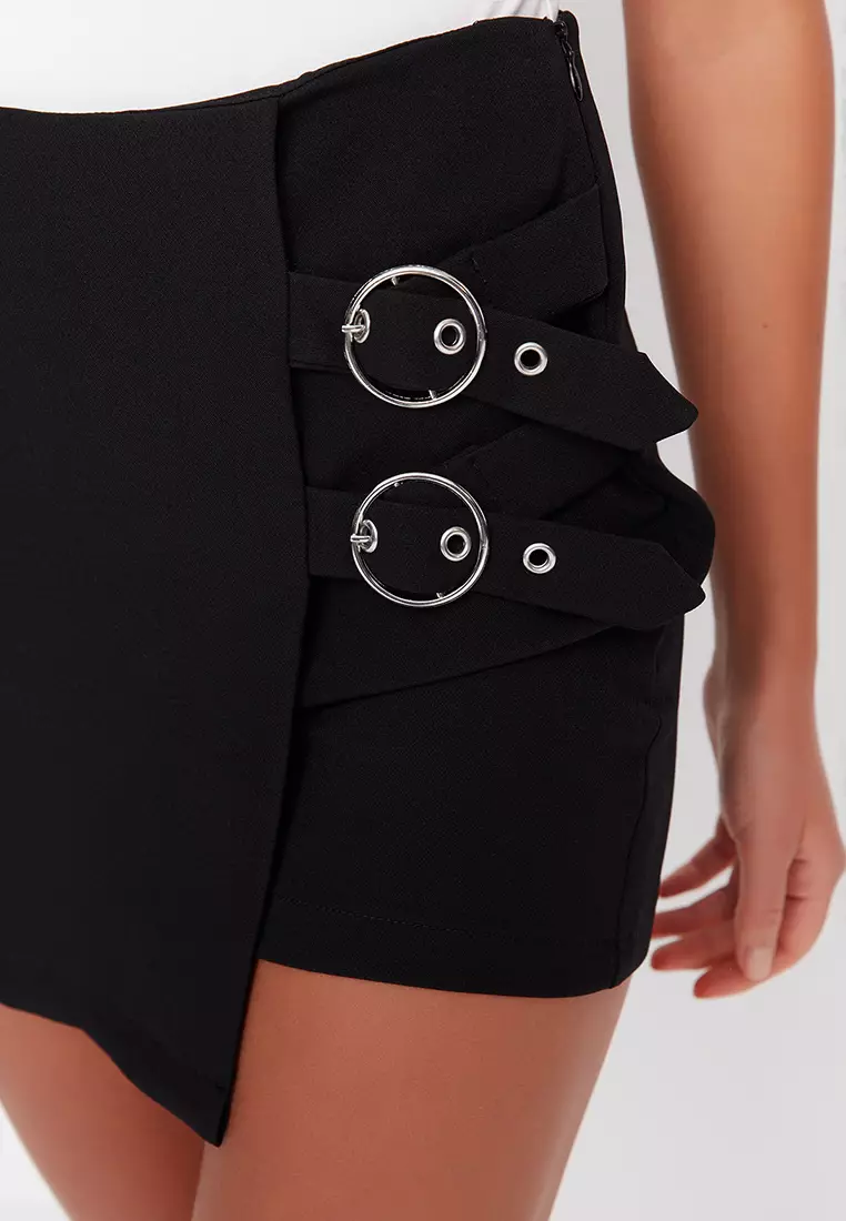 腰帶細節梭織短褲裙