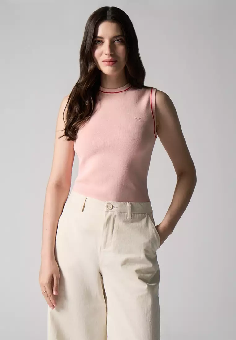 Sleeveless Knit Top With Tipping Detail