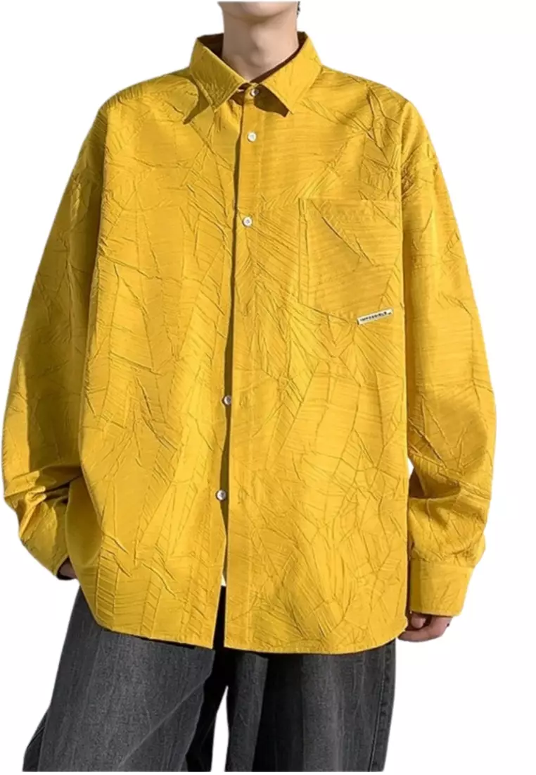 Buy OPCHIC Pleated long sleeved shirt men s loose large size shirt